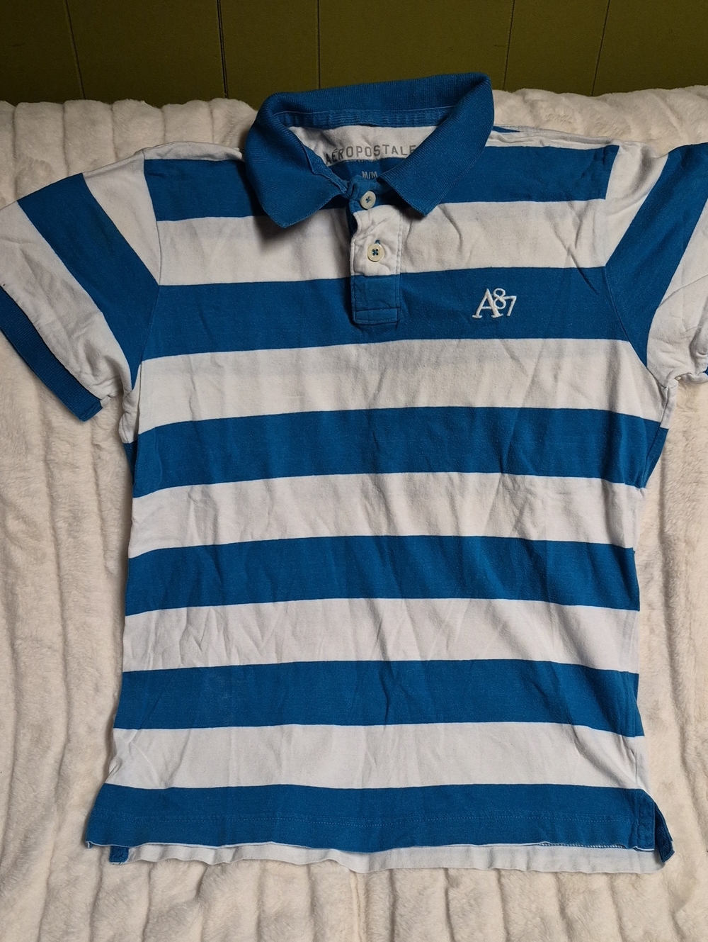 Aeropostale A87 Boys Blue & White Striped Polo